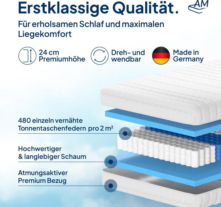 Produktbild AM Qualitätsmatratzen Premium 7-Zonen Taschenfederkern (190 x 200 cm, Federkern)