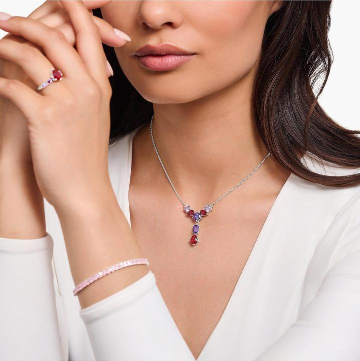Actual product image Thomas Sabo Y-style necklace with seven coloured stones silver (925 silver, 40 - 45 cm)