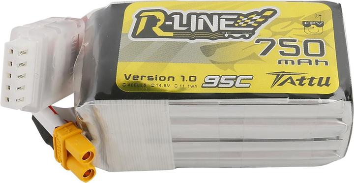 Actual product image Tattu R-Line 750mAh 14.8V 95C 4S1P JST-XHR Battery (14.80 V, 750 mAh)