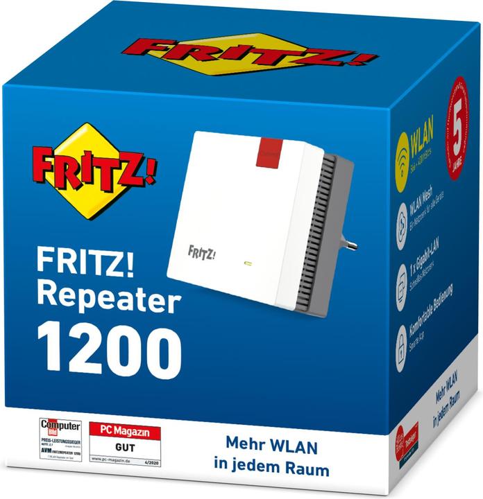 Immagine prodotto AVM FRITZ! ripetitore 1200 WLAN mesh (866 Mbit/s, 400 Mbit/s)