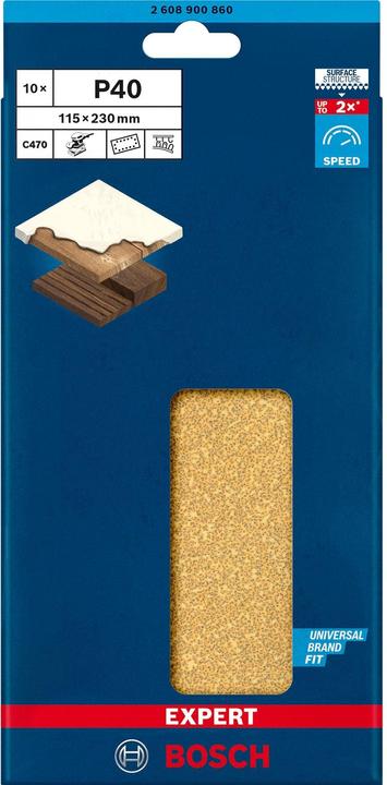 Produktbild Bosch Professional Zubehör EXPERT C470 Schleifpapier mit 14 Löchern für Schwingschleifer, 115 x 230 mm, G 40, 10-tlg. (40)