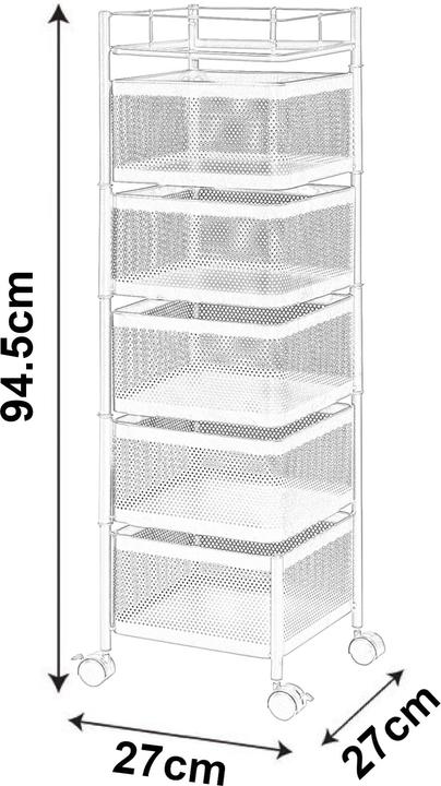 Produktbild En.Casa Rollwagen Sunndal mit 5 Ebenen 94,5x27x27cm Weiss