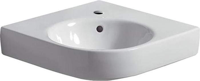 Actual product image Geberit Corner washbasin RENOVA COMPACT side basin 50cm m HL with overflow white (500 mm, 500 mm)