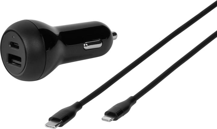 Vivanco 32W MFI PD3.0 KFZ Dual Ladegeraet mit 1,20m USB Type-C auf Lightning Kabel, schwarz