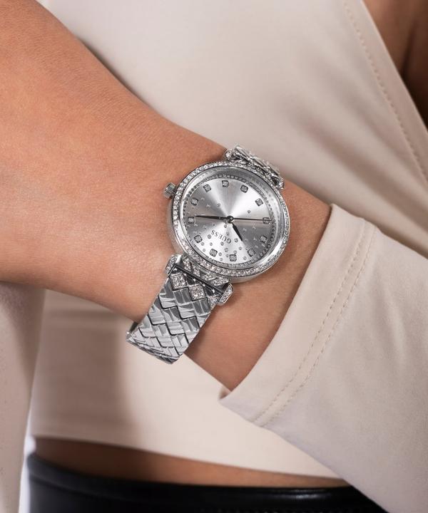 Produktbild Guess P SLV CS W/ CRYS / SUN SLV GLITZ DL / P SLV BRCT W/ CRYS Armbanduhr (Uhr mit Schmuckstein, 32 mm)