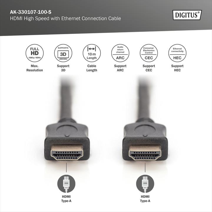 Produktbild Digitus HDMI (Typ A) — HDMI (Typ A) (10 m, HDMI)