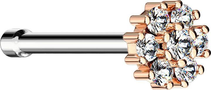 Image du produit Star Piercing Clou de nez droit or rose fleur avec cristal (Laiton, Acier chirurgical 316L)