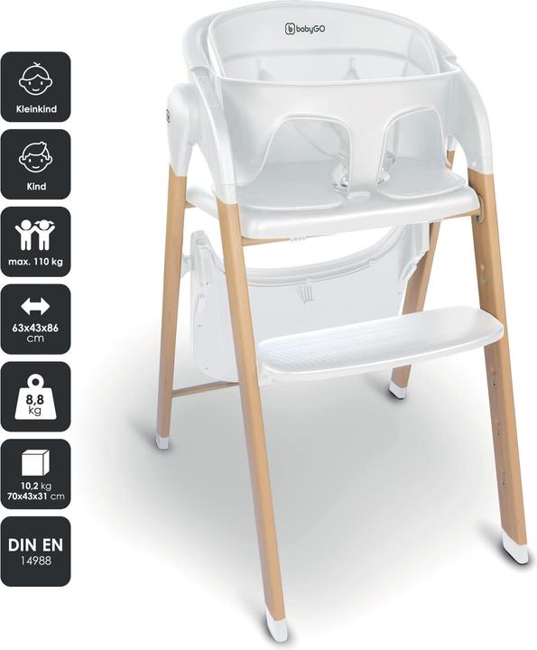 Produktbild BabyGo Hochstuhl Levels white wood optic (Hochstuhl)