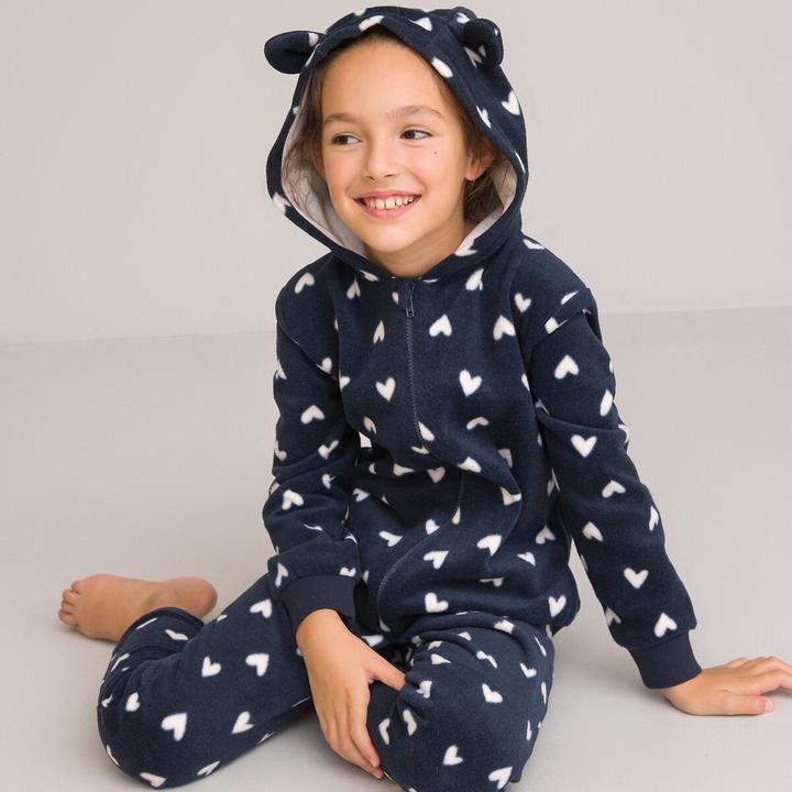 Produktbild La Redoute Collections Fleece-Overall mit Herzmuster und Kapuze (140)
