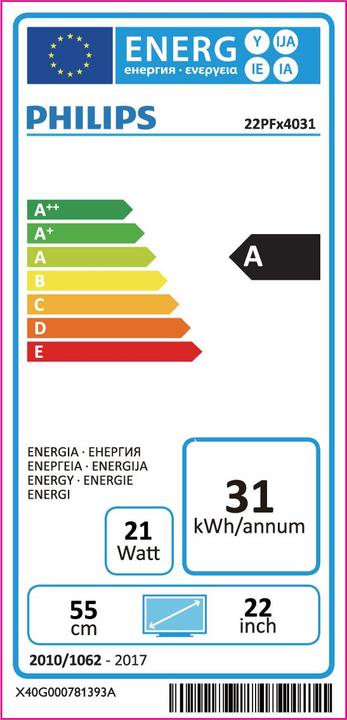 Energie-Label Philips 22pfs4031/12 (22", LCD, Full HD)