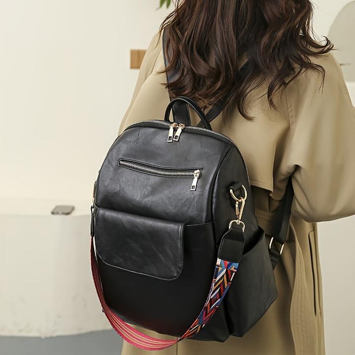 Produktbild Only-Bags.Store Retro Solid Color Rucksack Geldbörse, Geometrische breiten Riemen Umhängetasche, Mode PU Leder