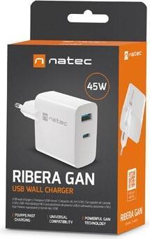Produktbild Genesis Ladowarka sieciowa Natec Ribera Gan 1x USB-A + 1x USB-C 45W biala (45 W)