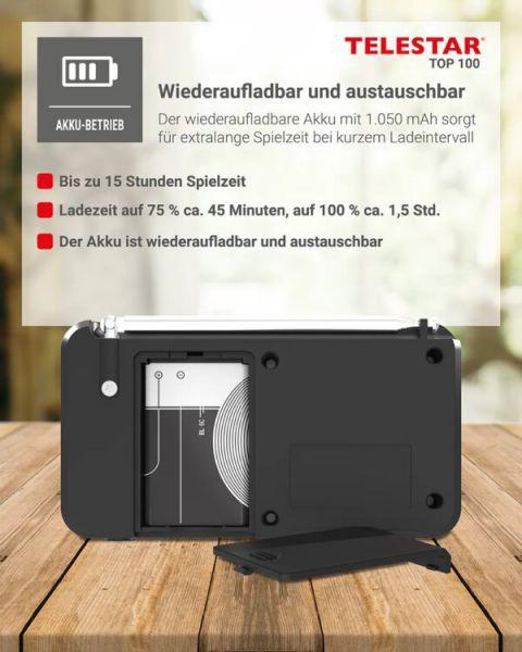 Actual product image Telestar TOP 100 sw portables Radio DAB+/UKW,Bluetooth,USB,Akku