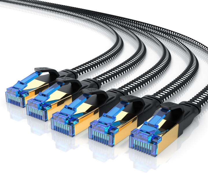Image du produit Primewire 5x CAT 7 Netzwerkkabel Flach Baumwollmantel, LAN Patchkabel Datenkabel, Flachbandkabel Verlegekabel (PiMF, U/FTP, 0.25 m)