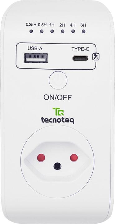 Image du produit Tecnoteq Prise de courant avec 2x port de charge USB, 3.1 A, minuterie, protection contre les surtensions