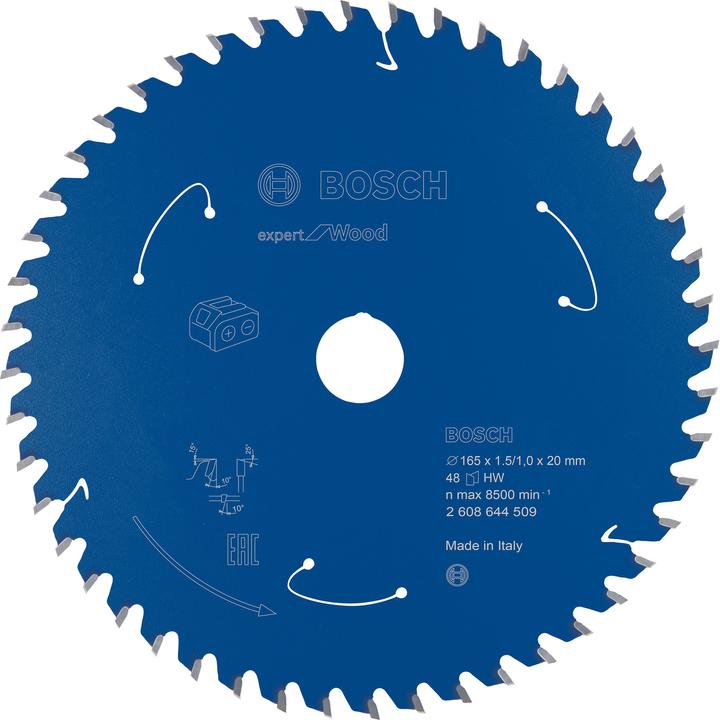 Bosch Professional Zubehör Expert for Wood cordless circular saw blade, 165 x 1.5/1 x 20, 48 teeth