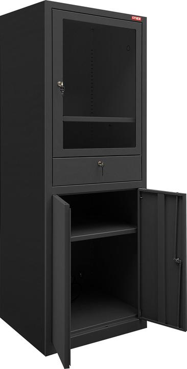 Image du produit Stier Armoire d'ordinateur avec tiroir et portes 1750x650x550mm, noire (65 cm, 175 cm)