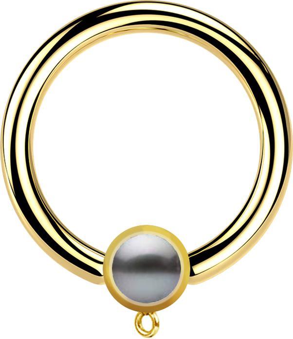 Produktbild Star Piercing Micro Closure Ring vergoldet mit Zylinder Perle schwarz Ring für Anhänger (Chirurgenstahl 316L)