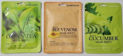 Image du produit Baroness Masques pour la peau coréens Set de 3 Thé vert, Bee Venom, Cucumber