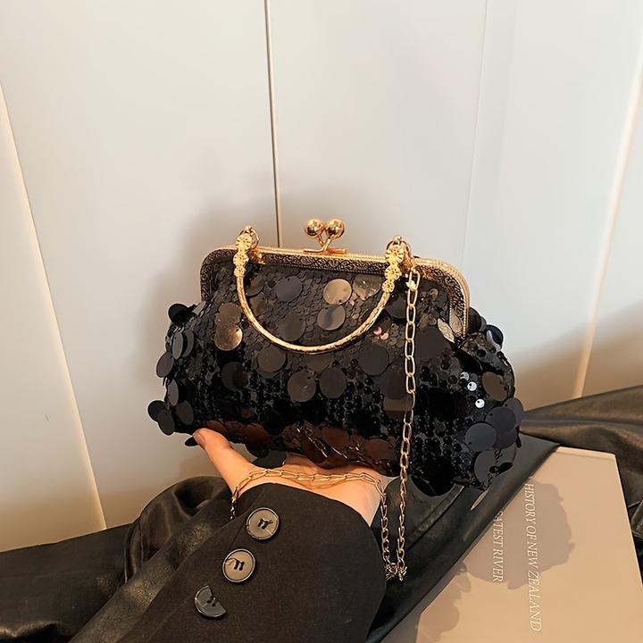 Produktbild Only-Bags.Store Schicke Vintage-inspirierte Crossbody-Tasche mit verstellbarem Riemen und Pailletten-Akzenten