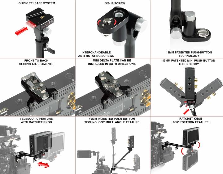 Produktbild Shape Teleskopischer Push Button Magic Arm Kit mit Delta Mini Platte (Stativadapter)