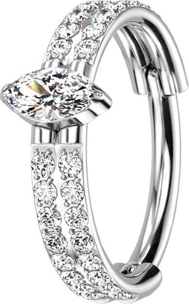 Produktbild Star Piercing Micro Segmentring klappbar silber doppellinie mit Kristallen Ovaler Kristall (ohne Messing, Titan G23)