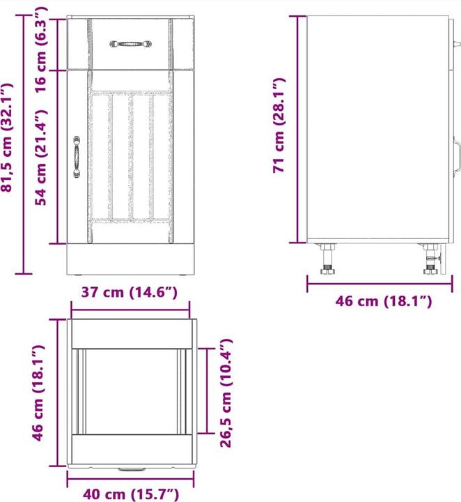 Produktbild VidaXL Küchen-Unterschrank Lucca Betongrau Holzwerkstoff Spülenunterschrank (40 x 46 x 81.5 cm)