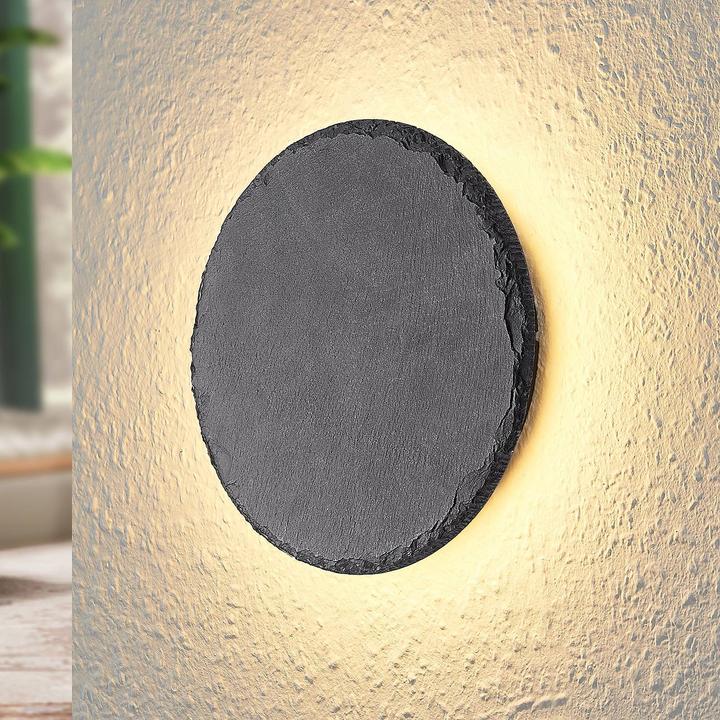Produktbild Lindby Peetu LED-Wandleuchte, Schiefer, rund (1000 lm)