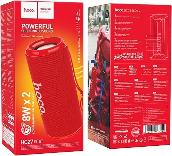 Immagine prodotto Hoco HC27 Soundful Tragbarer Lautsprecher Blutooth/ FM/ TF-Karte/ USB-Speicherstick/ AUX 2 x 8 W Rot (2 h, Batteria, Porta USB)