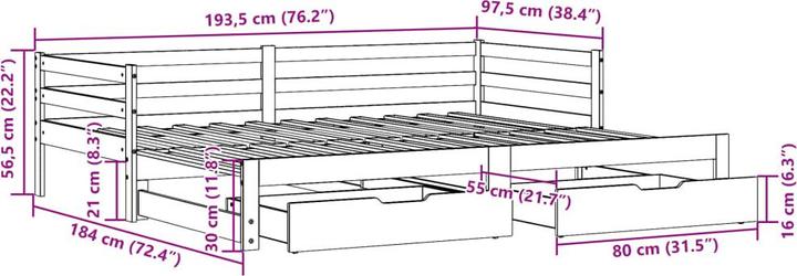Immagine prodotto VidaXL Letto da giorno allungabile con cassetti (90 x 190 cm)
