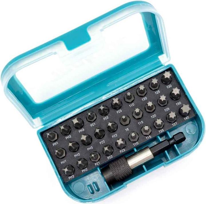 Actual product image Makita P-73374 Set 31 pieces (Hexagon socket TX M10, Hexagon socket TX M15, Hexagon socket TX M20, Cross Phillips PH M1, Cross Phillips PH M2, Hexagon socket TX M25, Hexagon socket TX M27, Hexagon socket TX M40, Cross Pozidriv PZ M1, Cross Pozidriv PZ M2, Cross Pozidriv PZ M3, Hexagon socket TX M30, Hexagon socket TX M8)