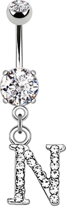 Actual product image Star Piercing Banana silver with pendant crystal letter N (Brass, Surgical steel 316L)