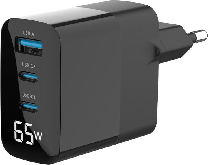 Produktbild Eaxus USB Ladegerät mit Ladekabel, 3 Ports, 2x Typ-C & 1x Typ-A, 65 Watt, schwarz (65 W)