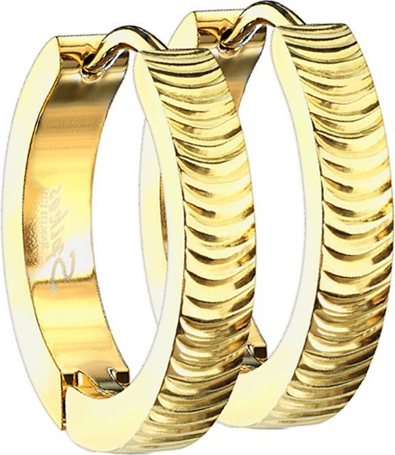 Star Piercing Ohrring zum Klappen vergoldet gerillt (Chirurgenstahl 316L, ohne Messing)
