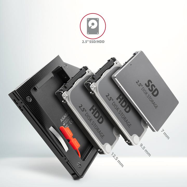 Produktbild Axagon RSS-CD12 2,5 Zoll SSD/HDD Adapter für optisches Laufwerk, 12,7 mm, LED