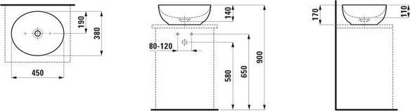 Actual product image Laufen Il Bagno Alessi washbasin bowl, without overflow, 45x38cm, incl. drain valve, H818975 (340 mm, 450 mm)