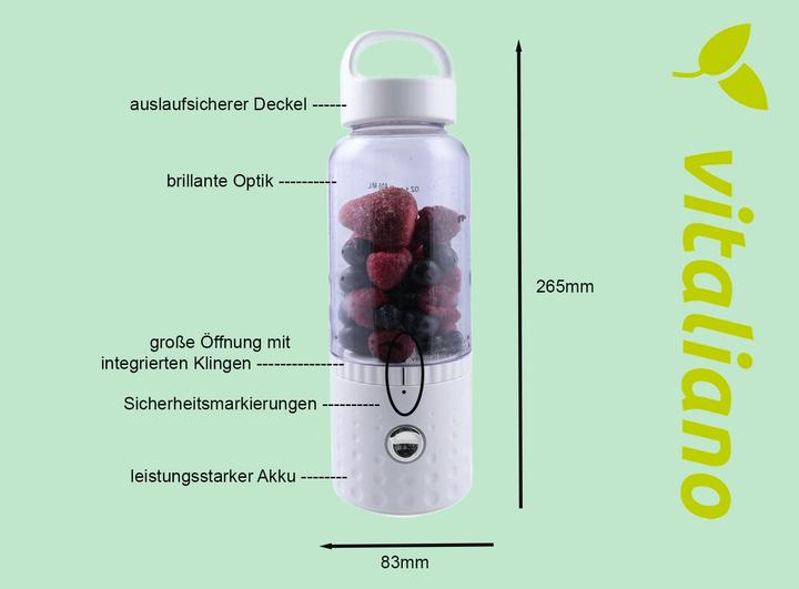 Produktbild Vitaliano tragbarer Smoothie Maker to go, 500ml, wechselbare Flasche, USB, spülmaschinenfest, leichter Mixer (75 W)