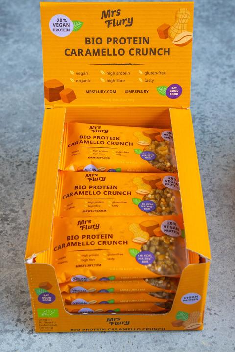 Produktbild Mrs Flury Bio Protein Caramello Crunch Riegel Box 15 Riegel (15 Stk.)