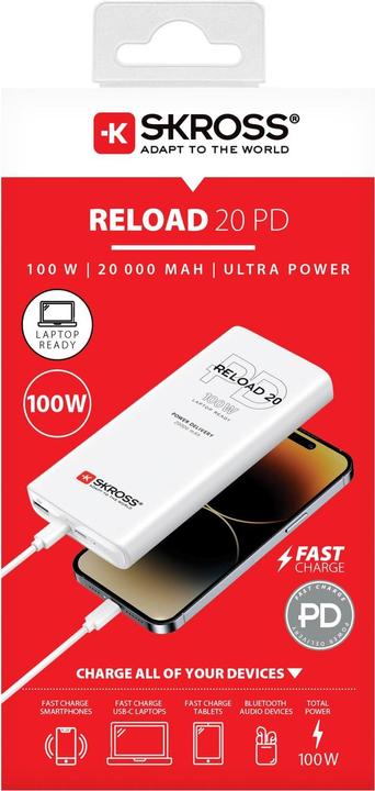 Produktbild Peter Jäckel SKROSS Power Bank RELOAD 20000 100W PD White (20000 mAh, 100 W, 74 Wh)