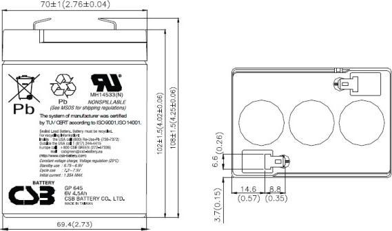 Valori nutrizionali e ingredienti CSB 6V 4.5Ah (6 V, 4.50 Ah)