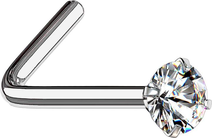 Produktbild Star Piercing Nasenstecker gewinkelt silber runder Kristall silber gefasst (ohne Messing, Titan G23)