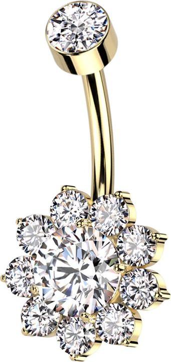Image du produit Hollywood Body Jewelry Banane femelle dorée avec cylindre doré cristal argenté et fleur grand cristal argenté (Titane G23, sans laiton)
