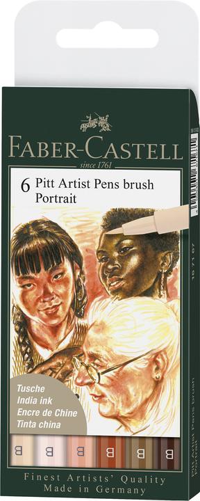 Faber-Castell Pitt Artist Pen Brush (Hautfarbe, Rosa, Braun, Beige, 6 x)