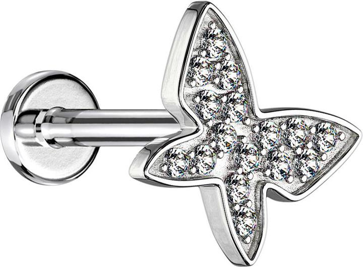 Immagine prodotto Star Piercing Micro Labret filo interno argento farfalla con cristalli (Acciaio chirurgico 316L, Ottone)