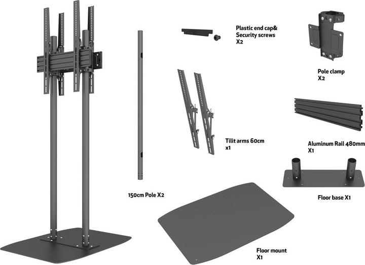 Produktbild Multibrackets Bodenständer B2B, 2x65"-90", Stahl/Aluminium (90", 150 kg)