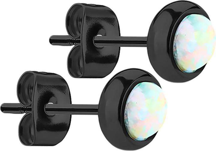 Image du produit Star Piercing Boucles d'oreilles noires avec opale blanche (Acier chirurgical 316L, sans laiton)