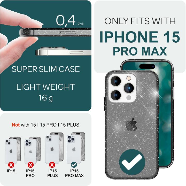 Immagine prodotto Nalia Copertura in silicone trasparente con glitter (Apple iPhone 15 Pro Max)
