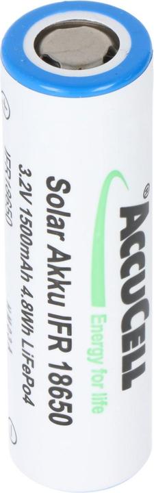 Produktbild AccuCell Akku Solar 18650 IFR Flat Top ohne Kopf ungeschützt (1 Stk., 18650, 1400 mAh)