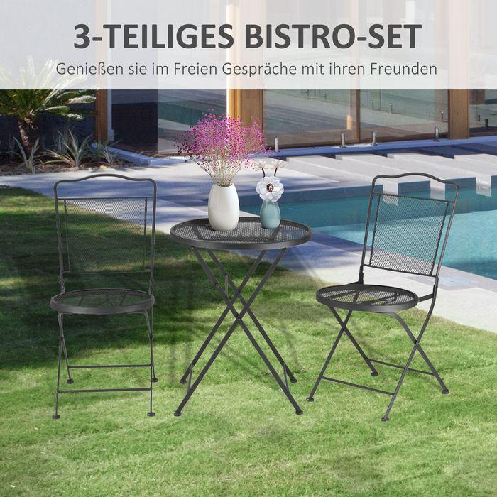 Produktbild Swisshandel24 Gartenmöbel-Set Gartenlounge Balkonmöbel Set für 2 Personen Essgruppe 1 Tisch+2 Stühle Metall Schwar (55.50 cm)
