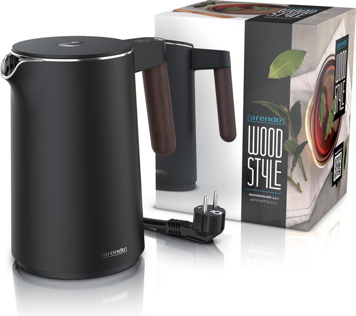 Produktbild Arendo Edelstahl Wasserkocher 1,5 L, 2200 W, Temperatureinstellung 45°C - 100°C, Warmhaltefunktion, Schwarz (1.50 l)